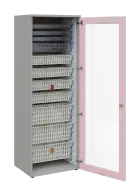 EUROMEDICA S - 66 skříň léková boxová, 1-dveřová/prosklená, pravá, 1950x660x535, korpus šedý, dvířka